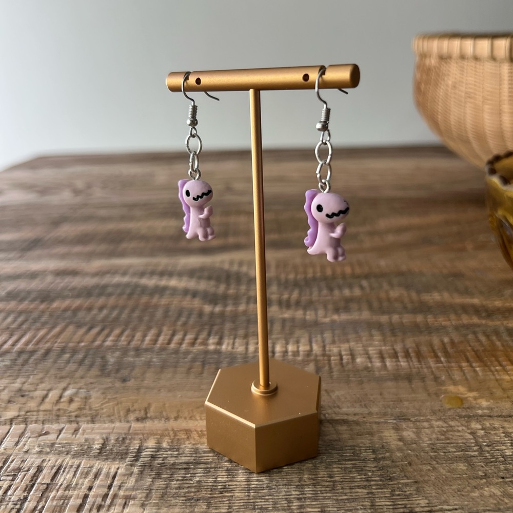 Purple Dino Drop Earrings – Hypoallergenic Hooks